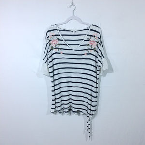 Maurices Side Tie Floral Striped V Neck Shirt.